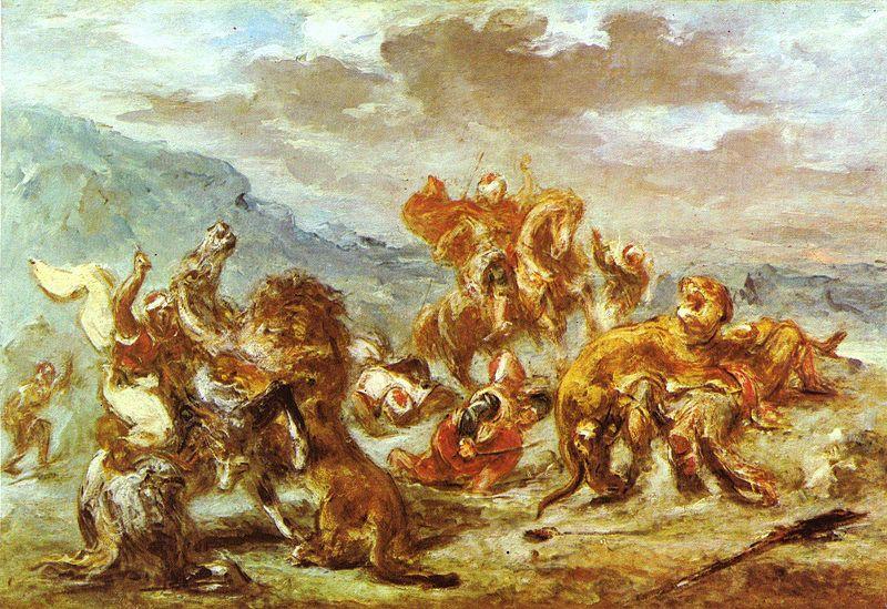 Eugene Delacroix Lowenjagd Germany oil painting art
